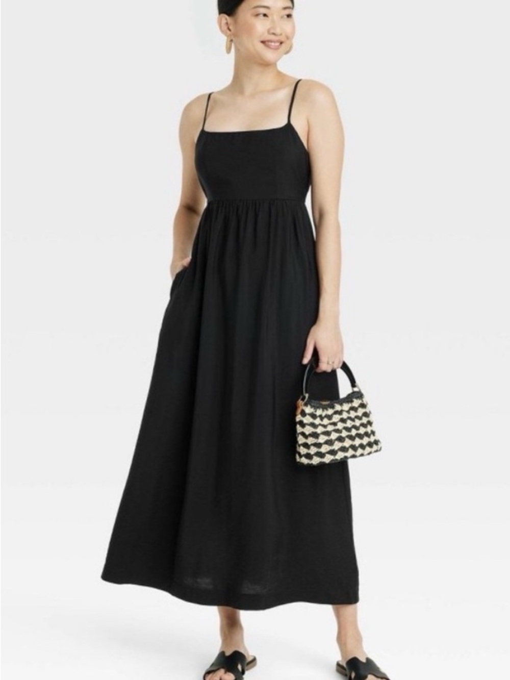 a new day Black Spaghetti-Strap Maxi Dress with Pockets